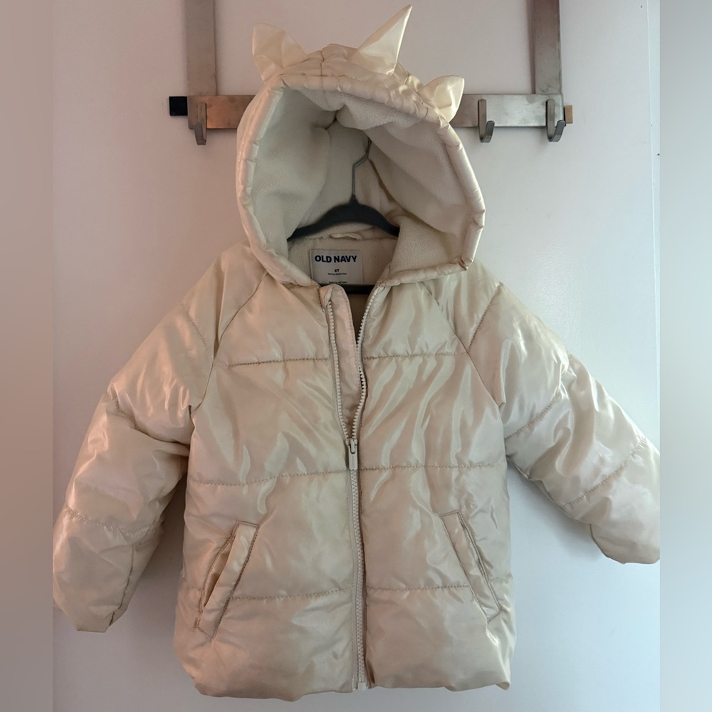Old Navy Kids Cream Puffer unicorn Coat - 3T